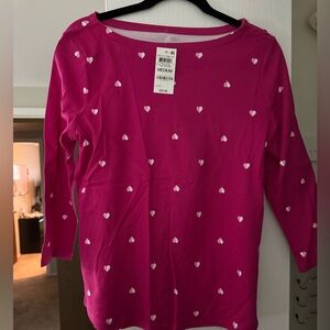 Charter Club Fuchsia Heart Long Sleeve Top